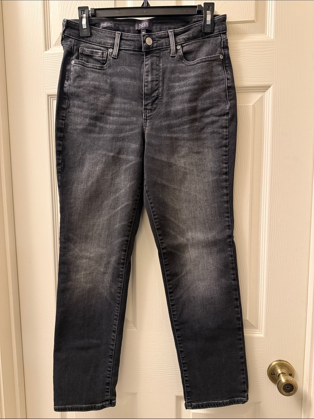 NYDJ Black Washed High-Rise Slim Straight Jeans